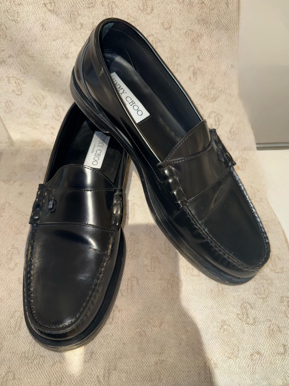 Jimmy Choo Black Leather Slip-On Penny Loafers